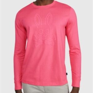 Psycho Bunny Men's Rose Quartz Pink Owen Graphic Crew-Neck Long Sleeve T-Shirt